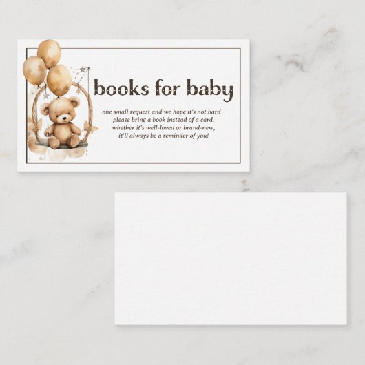 ベビーテディベア赤ちゃんシャワーの本 エンクロージャーカード (正面/裏面)