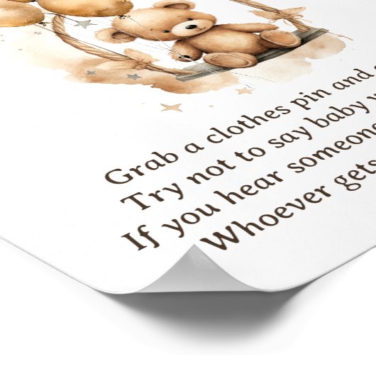 ベビーテディベア赤ちゃんシャワーゲームと言わない ポスター (角)