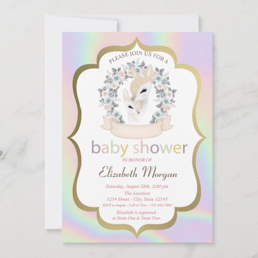 ベビーデアフレームバラホログラフィックベビーシャワー 招待状 (正面)
