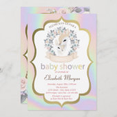 ベビーデアフレームバラホログラフィックベビーシャワー 招待状 (正面/裏面)