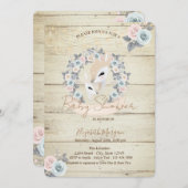 ベビーデアーズウッドテクスチャフラワーベビーシャワー 招待状 (正面/裏面)