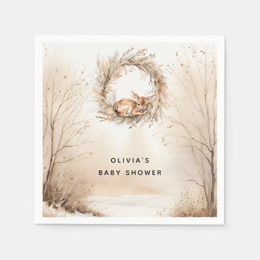 ベビーディアウィンターベージュベビーシャワー スタンダードカクテルナプキン (正面)