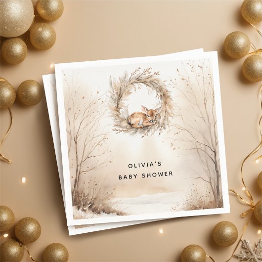 ベビーディアウィンターベージュベビーシャワー スタンダードカクテルナプキン