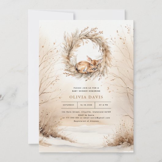 ベビーディアウィンターベージュベビーシャワー 招待状 (正面)