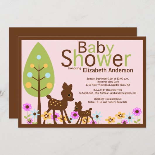 ベビーディアガールベビーシャワー招待状 招待状 (正面/裏面)