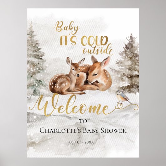 ベビーディアスノーウィリーフォレストベビーシャワーウェルカムサイン ポスター (正面)