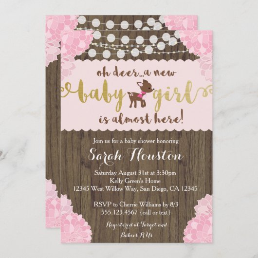 ベビーディアドー素朴ガールシャワー招待状 招待状 (正面/裏面)