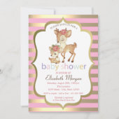 ベビーディアフラワー金ゴールドストライプベビーシャワー 招待状 (正面)