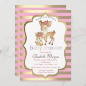 ベビーディアフラワー金ゴールドストライプベビーシャワー 招待状 (正面/裏面)