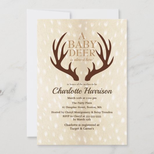 ベビーディアライトファウンファー&〔雄ジカの〕枝角ベビーシャワー 招待状 (正面)