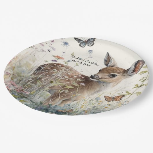 ベビーディア蝶の誕生日パーティー名日付 ペーパープレート (アングル)