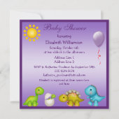 ベビーディノと恐竜の紫のベビーシャワー 招待状 (正面)