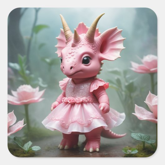 ベビーディノをピンクドレスに スクエアシール (正面)