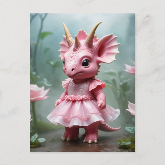 ベビーディノをピンクドレスに ポストカード (正面)
