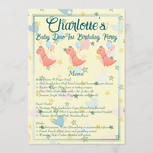 ベビーディノバースデーパーティー メニュー (正面)