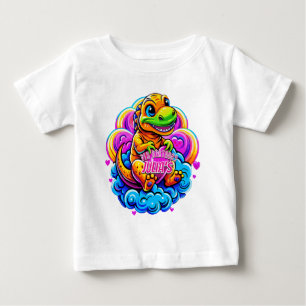 ベビーディーノハート枕を雲に抱き込む ベビーTシャツ