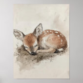 ベビーディープリント、眠る鹿の子 PRINTABLE アート、木 ポスター (正面)