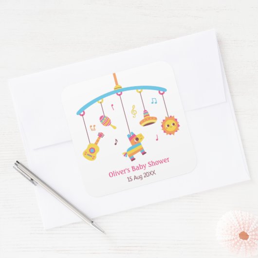 ベビートイズメキシコをテーマにしたベビーシャワー装飾 スクエアシール (封筒)