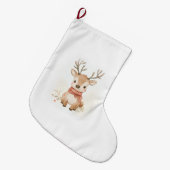 ベビートナカイが雪の中に座っている ラージクリスマスストッキング (正面 (吊り時))