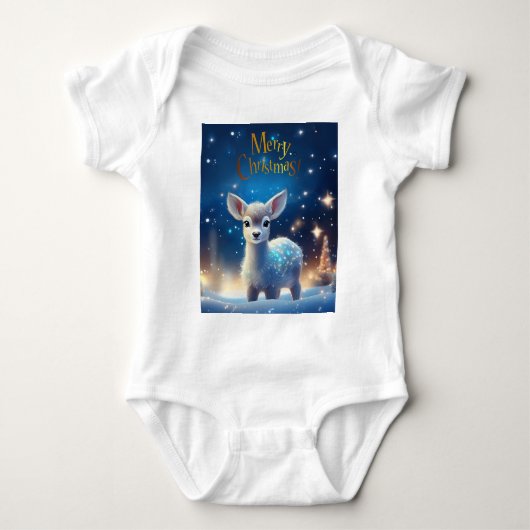 ベビートナカイと聖降誕祭のお祝い ベビーボディスーツ (正面)