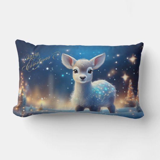 ベビートナカイと聖降誕祭のお祝い ランバークッション (正面)