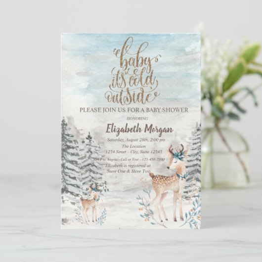 ベビートナカイ松の木の森の赤ちゃんシャワー 招待状 (スタンド正面)