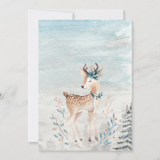 ベビートナカイ松の木の森の赤ちゃんシャワー 招待状 (裏面)