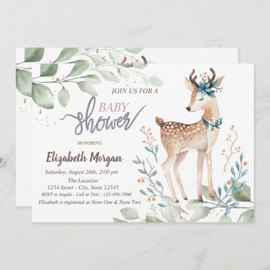 ベビートナカイ葉ーズ赤ちゃんシャワー 招待状 (正面/裏面)