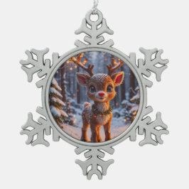 ベビートナカイ スノーフレークピューターオーナメント