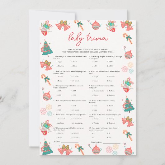 ベビートリビアクリスマスベビーシャワーゲームカード シーズンカード (正面)