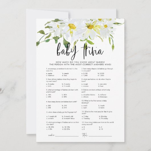 ベビートリビアデイジーベビーシャワーフローラゲームカード 招待状 (正面)