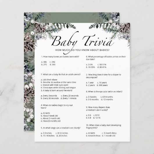 ベビートリビア冬の赤ちゃんシャワーゲーム (正面/裏面)