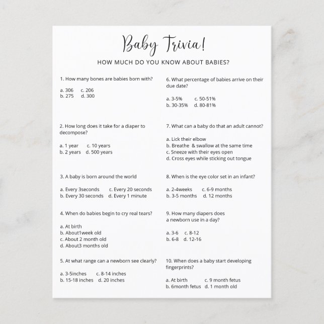 ベビートリビア |赤ちゃんシャワーゲーム (正面)