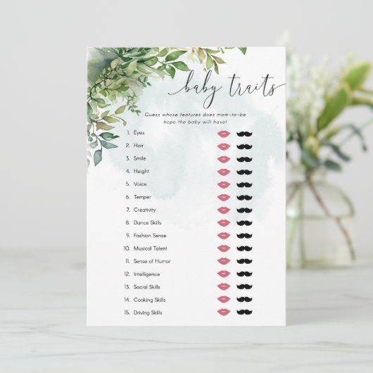 ベビートレイトウォーターカラー緑ベビーシャワーゲーム 招待状 (スタンド正面)