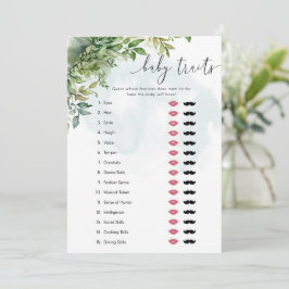 ベビートレイトウォーターカラー緑ベビーシャワーゲーム 招待状