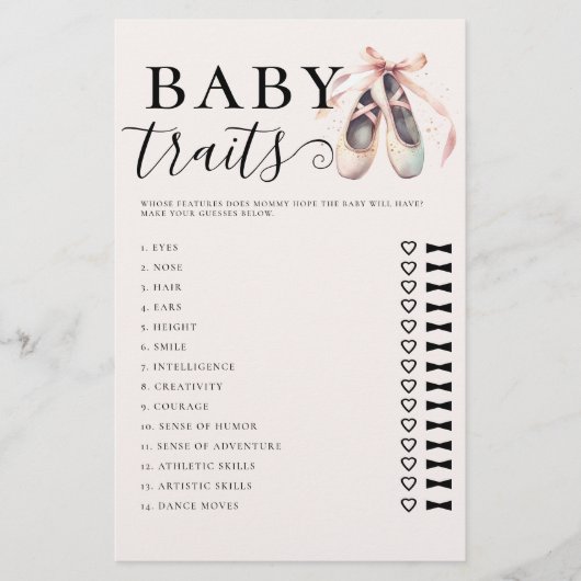 ベビートレイトガールシャワーゲームピンクバレリナシューズ チラシ (正面)