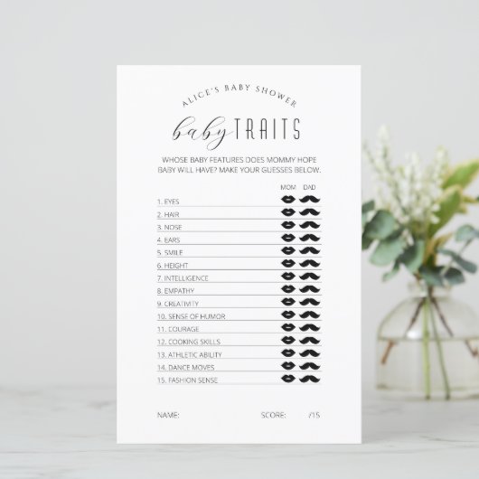 ベビートレイトゲーム，ミニマリスト赤ちゃんシャワーゲーム (スタンド正面)