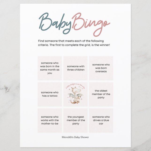 ベビードラゴンが途中ベビーシャワーベビービンゴ (正面)