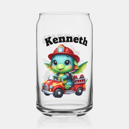 ベビードラゴンの日当たりの良い消防車の冒険 ガラス缶 (正面)