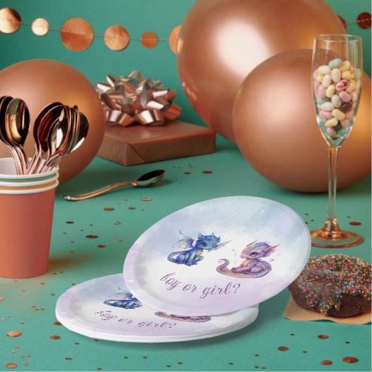 ベビードラゴンズ性別によるパーティーの表示 ペーパープレート (複数)