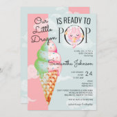 ベビードラゴン準備アイスポップ・アートのクリームベビーシャワー 招待状 (正面/裏面)