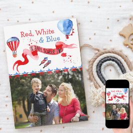 ベビーナンバー2赤と青の写真妊娠 案内状