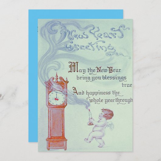 ベビーニューイヤーケルビエンジェル祖父の時計 招待状 (正面/裏面)