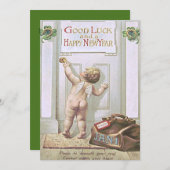 ベビーニューイヤーCherubエンジェルフォーリーフクローバー 招待状 (正面/裏面)