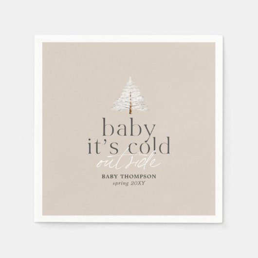 ベビーニュートラルトープ赤ちゃんシャワー外が冷たい スタンダードカクテルナプキン (正面)