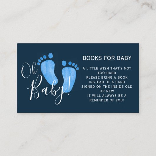 ベビーネイビーブルーベビーシャワー用の本 エンクロージャーカード (正面)