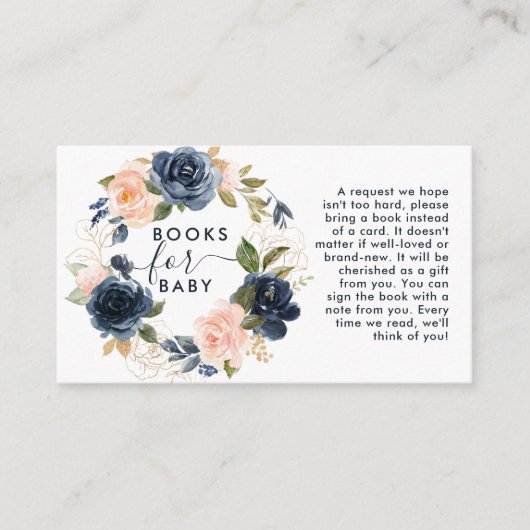 ベビーネイビー赤面フローラリースシャワー用の本 エンクロージャーカード (正面)