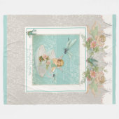 ベビーネームパーソナライズされたクリブフェアリーティーカップドラゴンフライ フリースブランケット (正面(横))