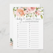 ベビーネームレースゲーム、フローラバラベビーシャワーゲーム 招待状 (正面/裏面)