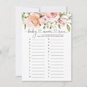 ベビーネームレースゲーム、フローラバラベビーシャワーゲーム 招待状 (正面)